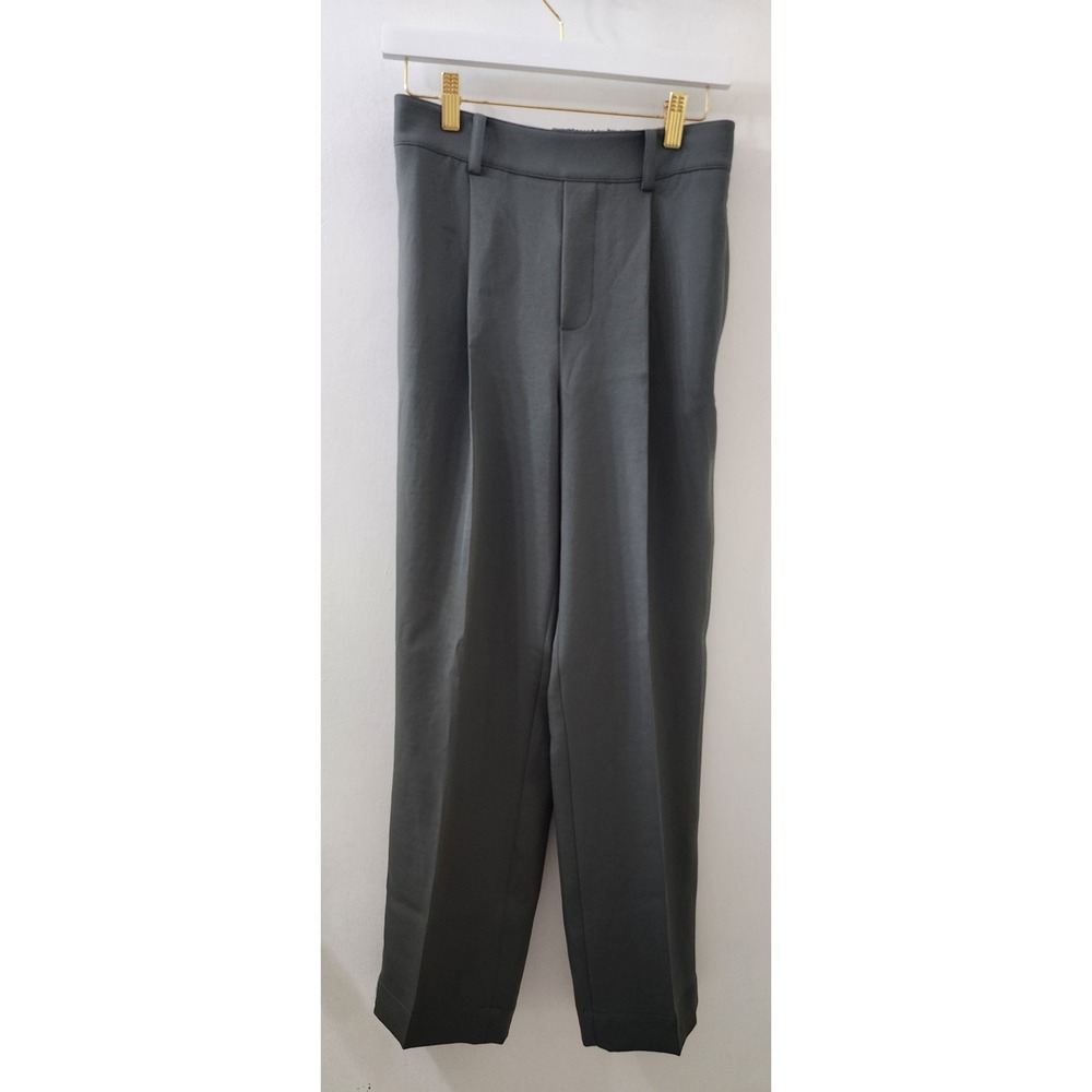 Vince Dark Olive Green Pleated High Rise Straight Leg Trousers Size Medium